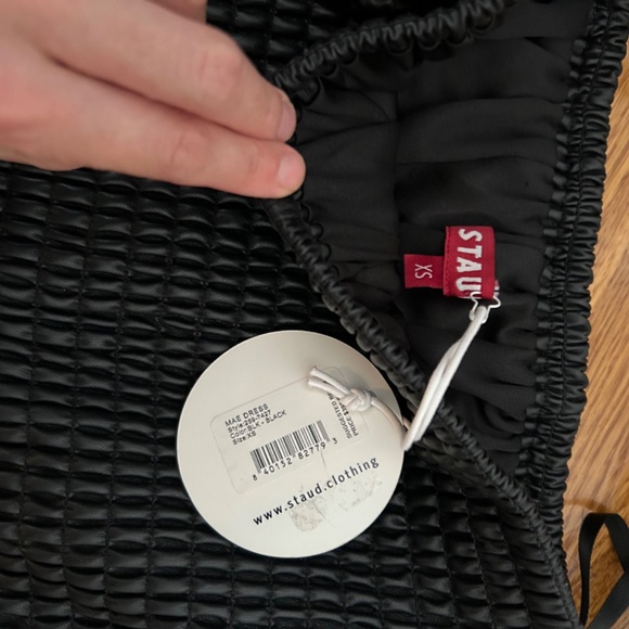 NWT Staud Mae Black Vegan Leather Off-the-Shoulder Maxi Dress - Picture 5 of 7